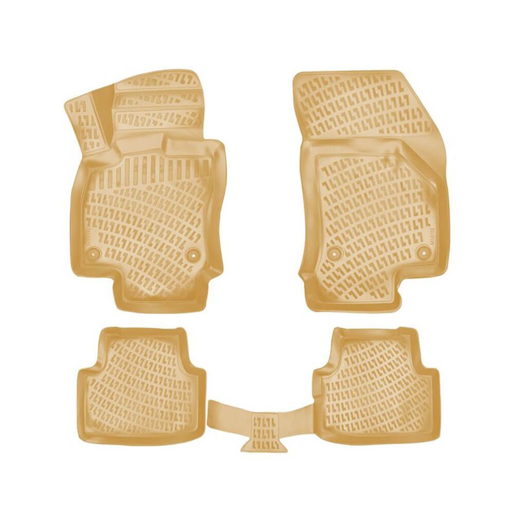 CAR RUBBER FLOOR MATS BEIGE 3D SKODA OCTAVIA III (2013-2020) RIZLINE