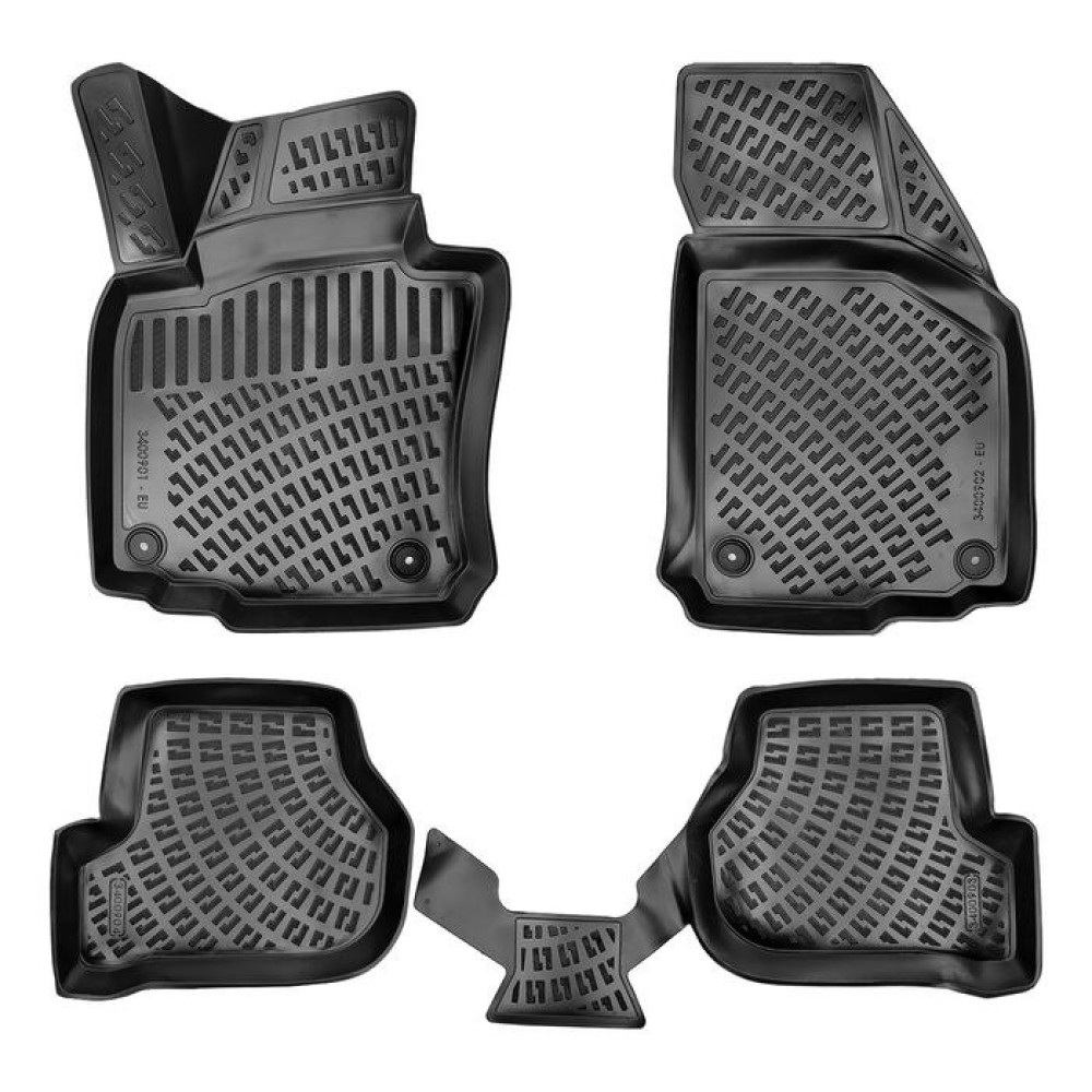 CAR RUBBER FLOOR MATS BLACK 3D SKODA OCTAVIA II (2004-2013) RIZLINE