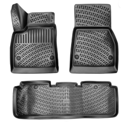 CAR RUBBER FLOOR MATS BLACK 3D Tesla Model S (2012-...) RIZLINE