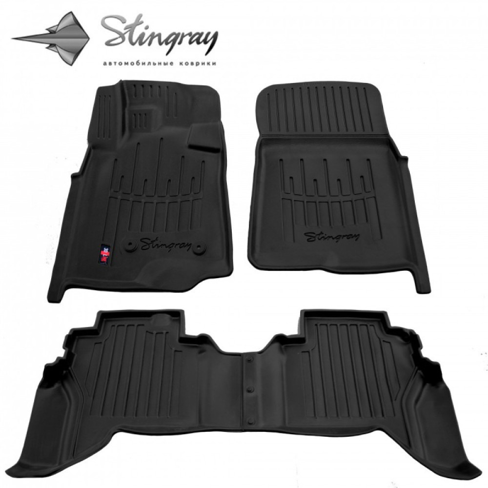 CAR RUBBER FLOOR MATS BLACK MITSUBISHI PAJERO (2006-...) 3D STINGRAY