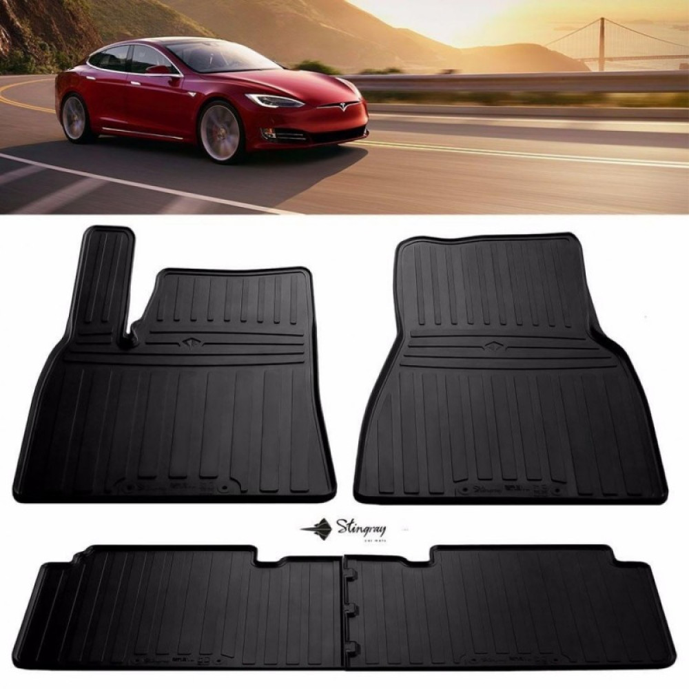 CAR RUBBER FLOOR MATS BLACK TESLA MODEL S (2012-...) STINGRAY