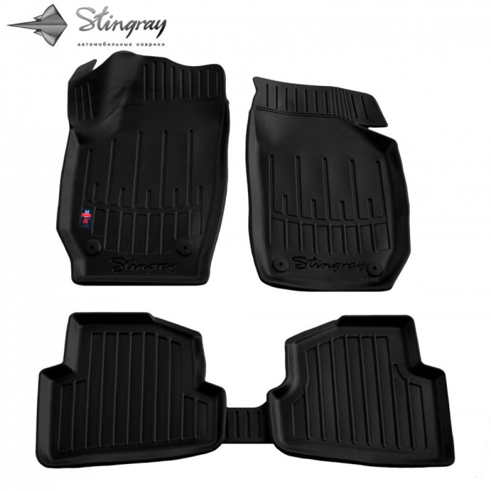 CAR RUBBER FLOOR MATS BLACK SKODA FABIA II (2007-2014) 3D STINGRAY
