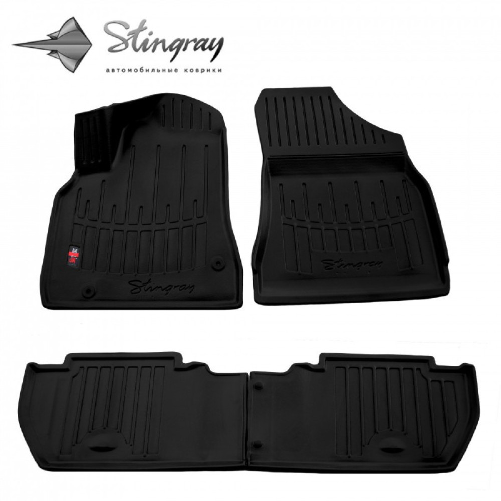 CAR RUBBER FLOOR MATS BLACK PEUGEOT PARTNER II (2008-2018) 3D STINGRAY