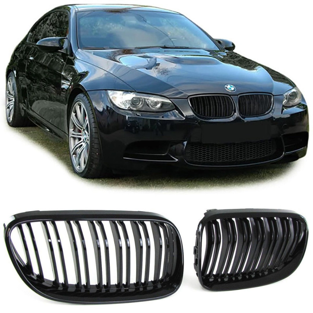 Front grills black gloss BMW 3 E92/E93 pre-facelift Double Stripe Piano Black (2006-2009)