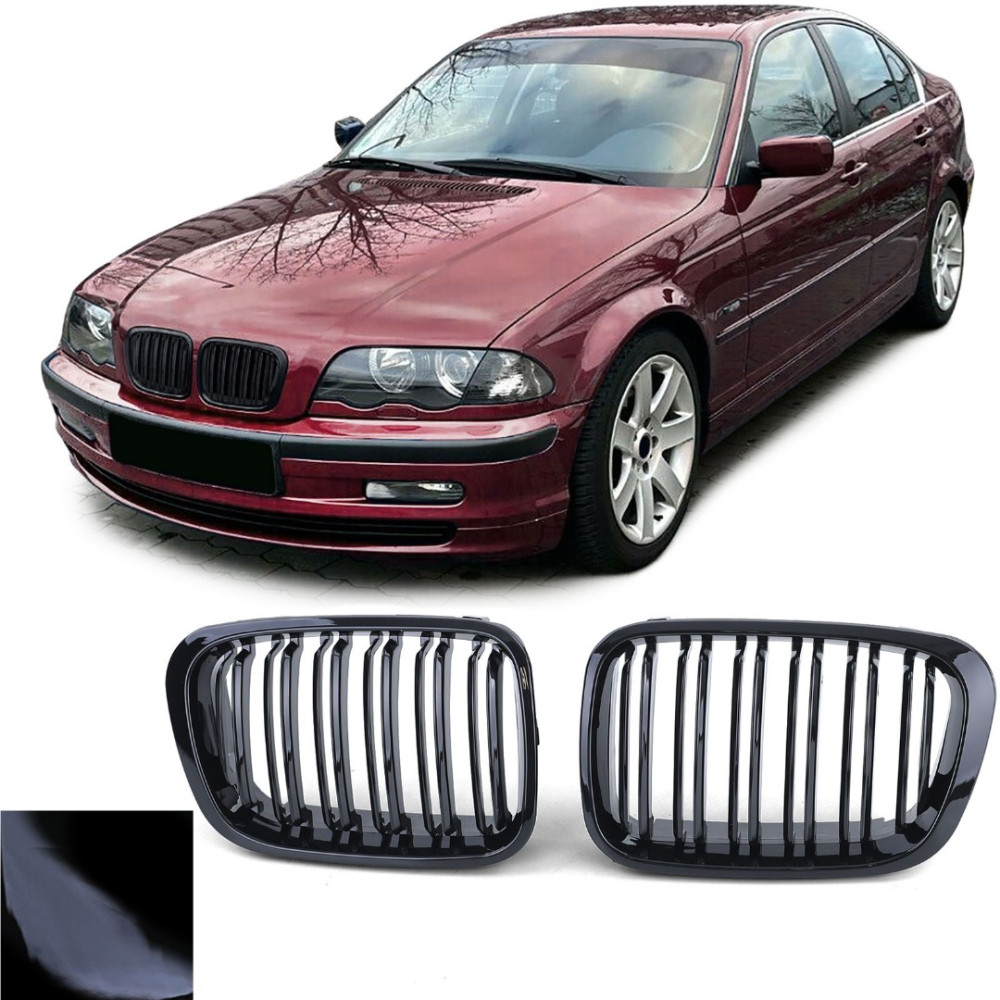 Front grills black gloss BMW 3 E46 Double Stripe (1998-2001) 40213
