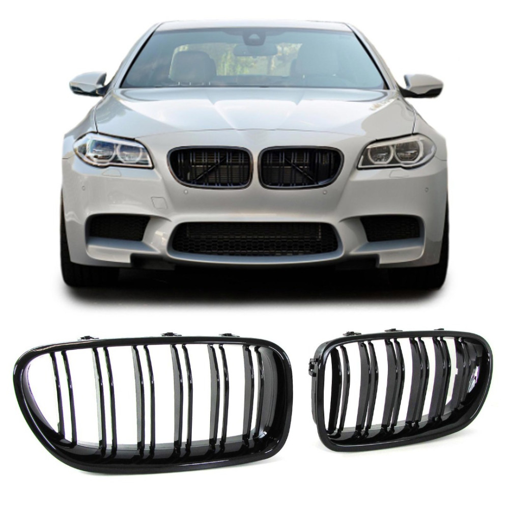 Front grills black gloss BMW 5 F10/F11 Double Stripe M Design Piano Black (2010-2016)