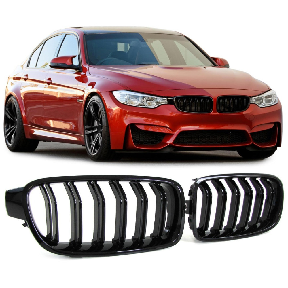 Front grills black gloss BMW 3 F30/F31 Double Stripe M Design Piano Black (2012-2018)