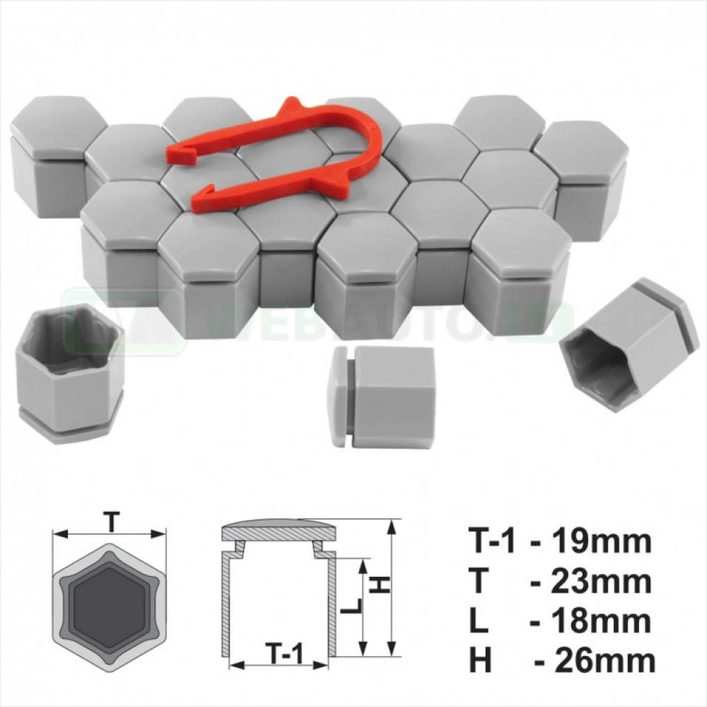 BOLT/NUT CAPS GREY 19MM RD-1902 (20 PCS.)