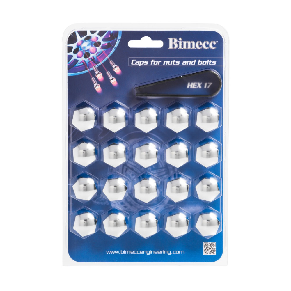 Wheel bolt/nut chrome caps 17mm BIMECC (20 pcs.) BV17-000CR