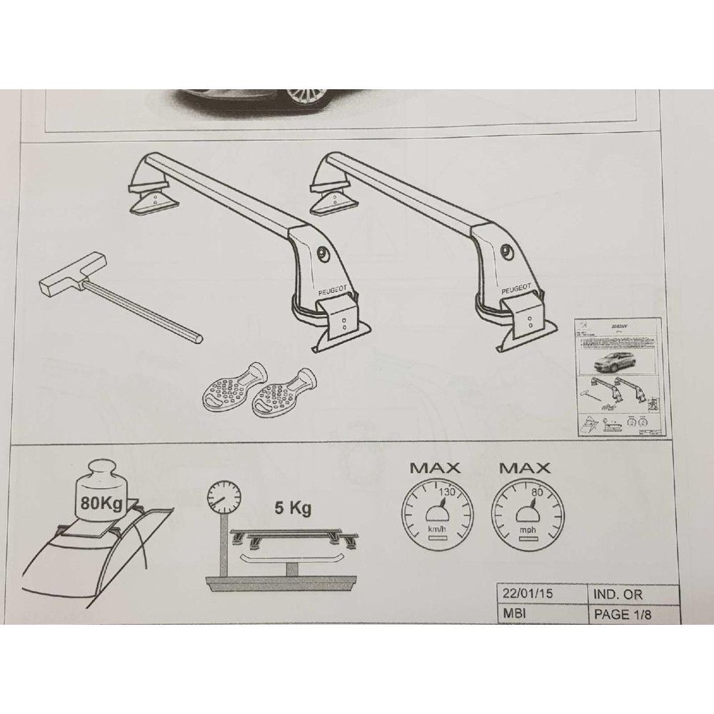 Car roof rack OEM PEUGEOT 308 II SW with normal roof (2013-2020) 1607440880
