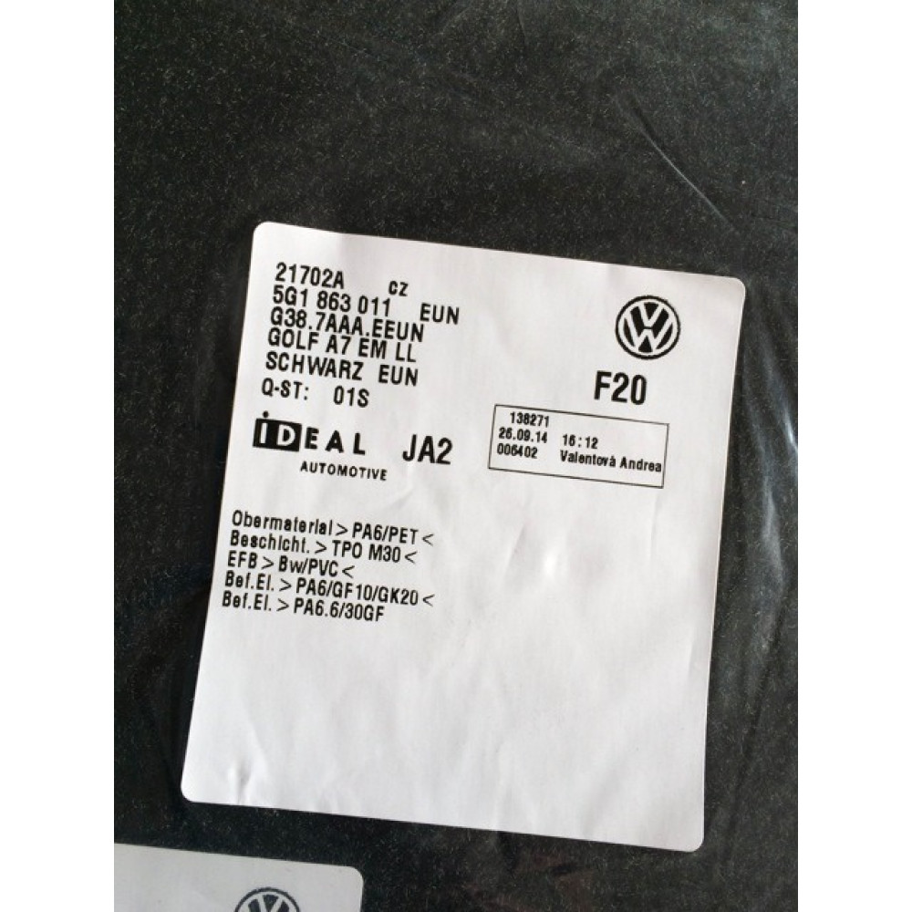 Car OEM textile mats VW GOLF 7 (2012-2019) 5G1863011EUN