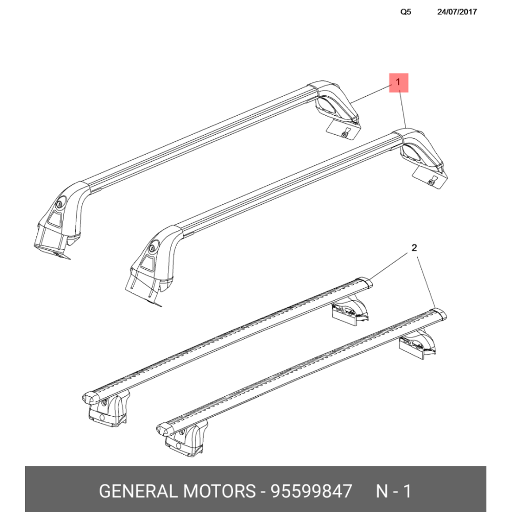 Car roof rack OEM OPEL GRANDLAND X with normal roof (2017-...) 95599847