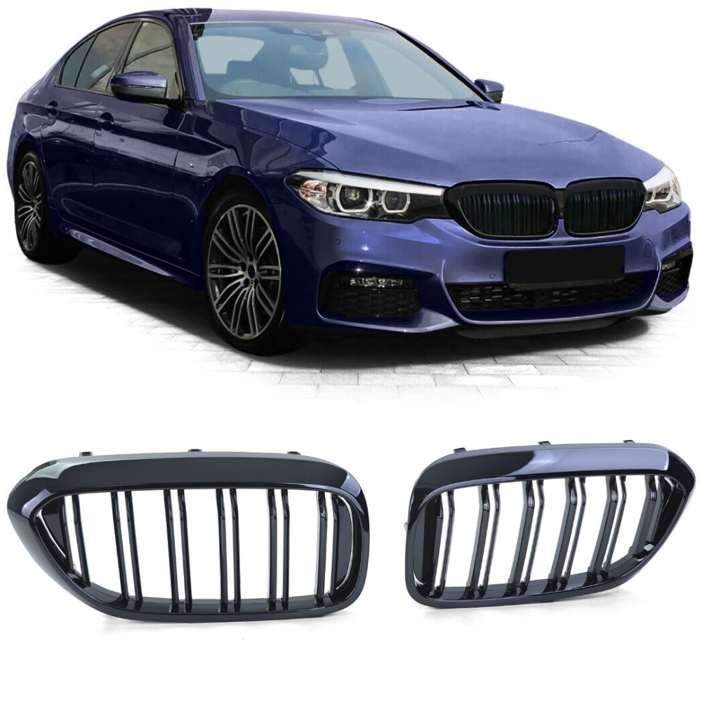 Front grills BMW 5 G30/G31 Double Stripe Piano Black (2017-2021) 34237