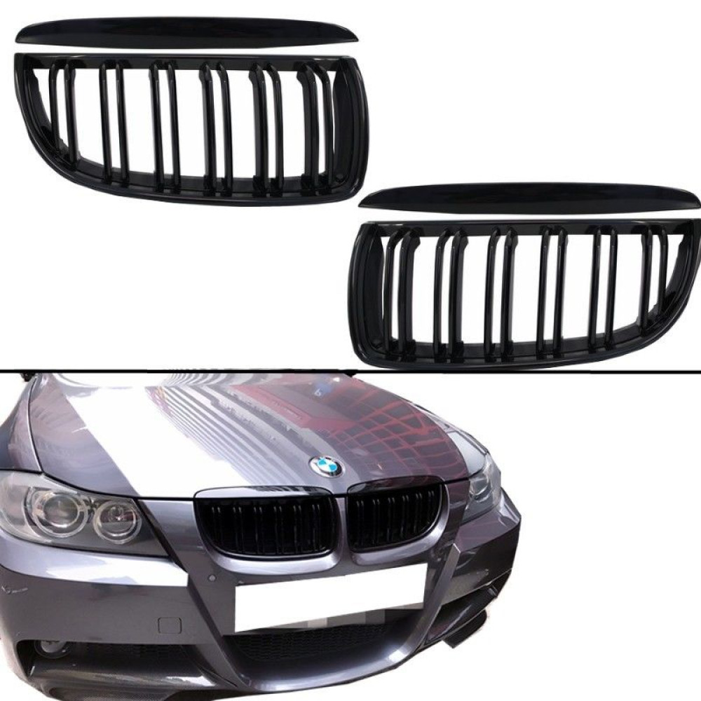Front grills black gloss BMW 3 E90/E91 Pre-facelift Double Stripe M Design Piano Black (2005-2008)