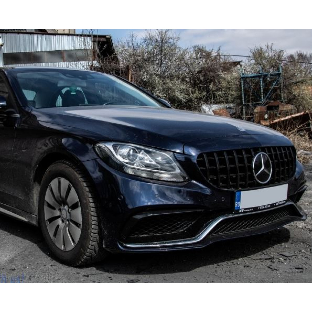 Front grill MB C-class W205 without camera Panamericana Style Black gloss (2014-2018)