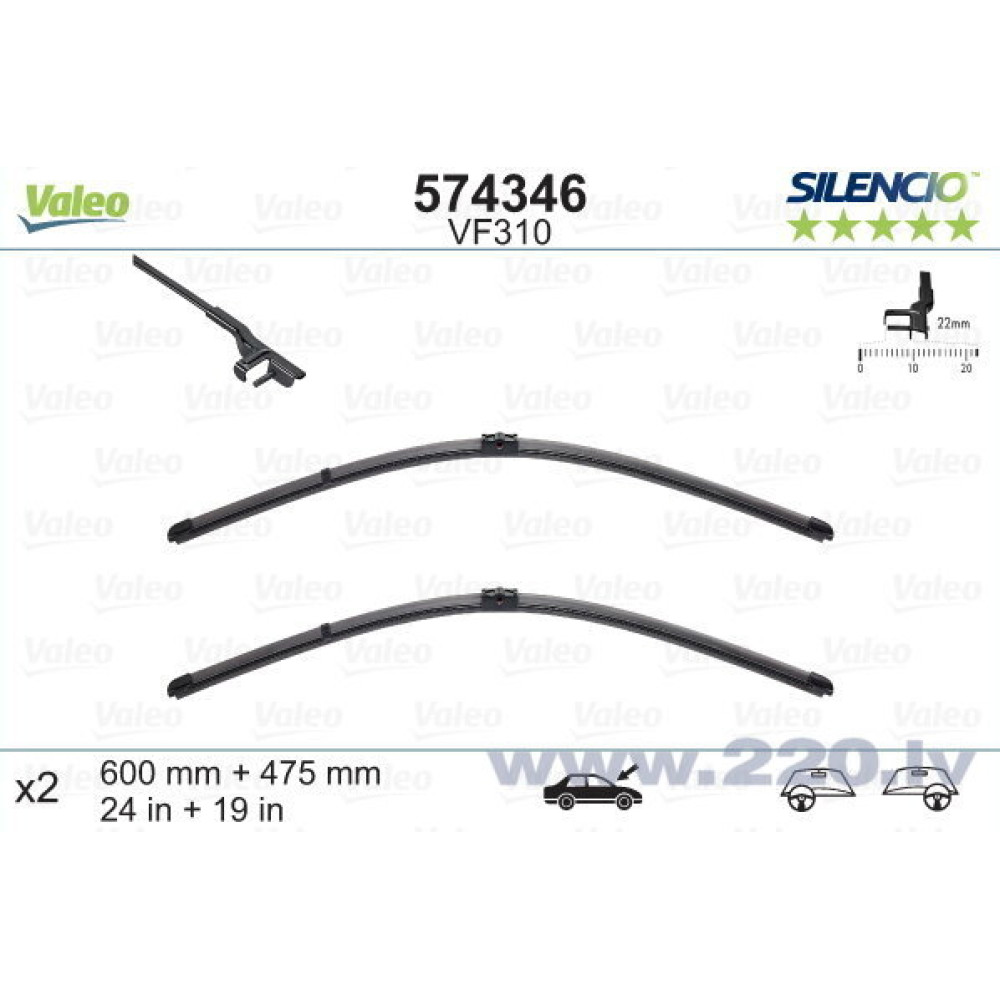 Car wiper blades VALEO SILENCIO X-TRM VW GOLF V (2003-2005) VF310